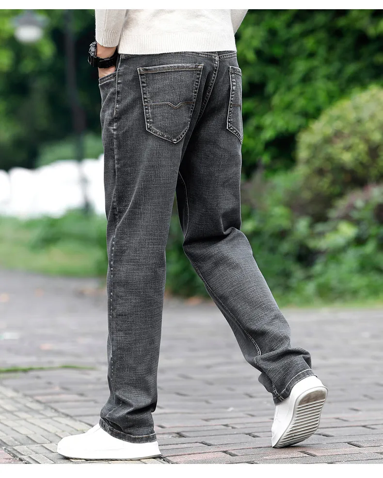 Брендовые мужские серые повседневные джинсы 2019, новые модные деловые Стрейчевые прямые джинсовые брюки, мужские брюки, большие размеры 40 42