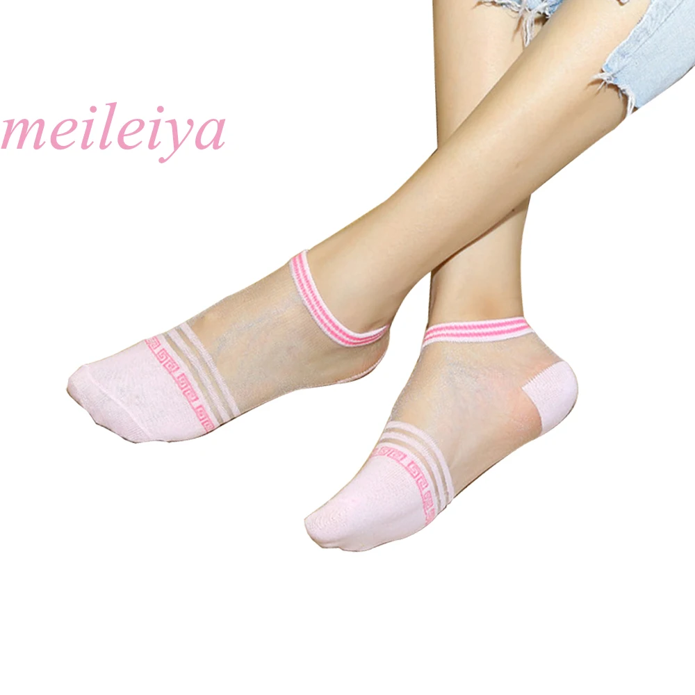 

MEILEIYA 5 pairs/bag Spring And Summer New Semi-Glass Silk Socks Fashion Cotton Pinstripe Boat Socks Shallow Socks Ladies Socks
