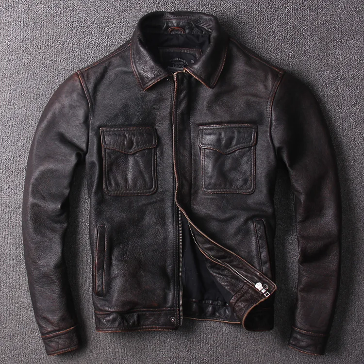 

Free shipping.Sales Brand plus cowhide jackets,men's slim genuine leather,casual classic vintage safari style jacket quality