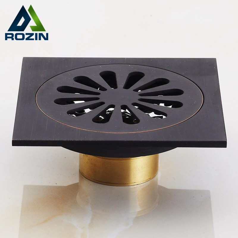 Oil Rubbed Bronze Square Floor Drain Cover Bathroom 4 inch Waste