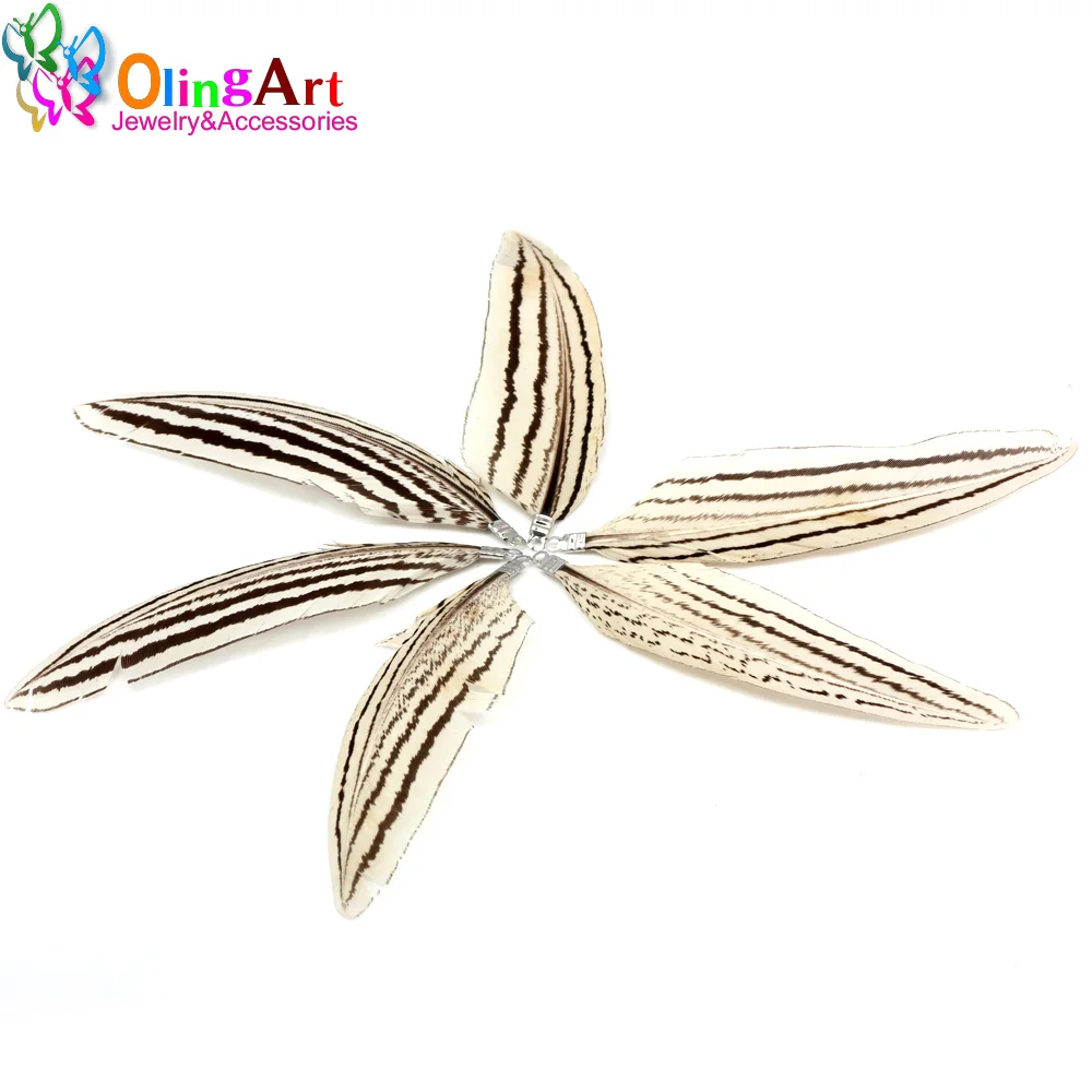 Женские серьги подвески OlingArt из натуральных перьев 12 шт. 8 см с красной головой