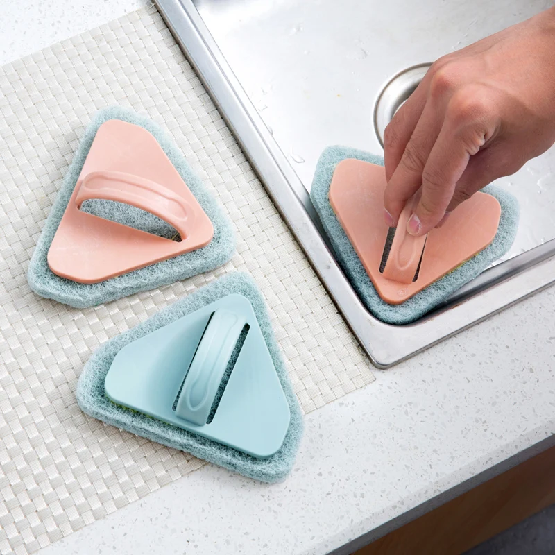 Scouring Pad Cleanging Sponge Triangle Shaped Dish Kitchen Bathtub with Handle Scrub Cleaner
