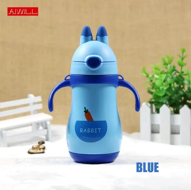 AIWILL милый термос для детей с соломинкой, веревкой и ручкой, бутылка для воды 350 мл, здоровая бутылка для напитков из нержавеющей стали, подарок - Цвет: Blue