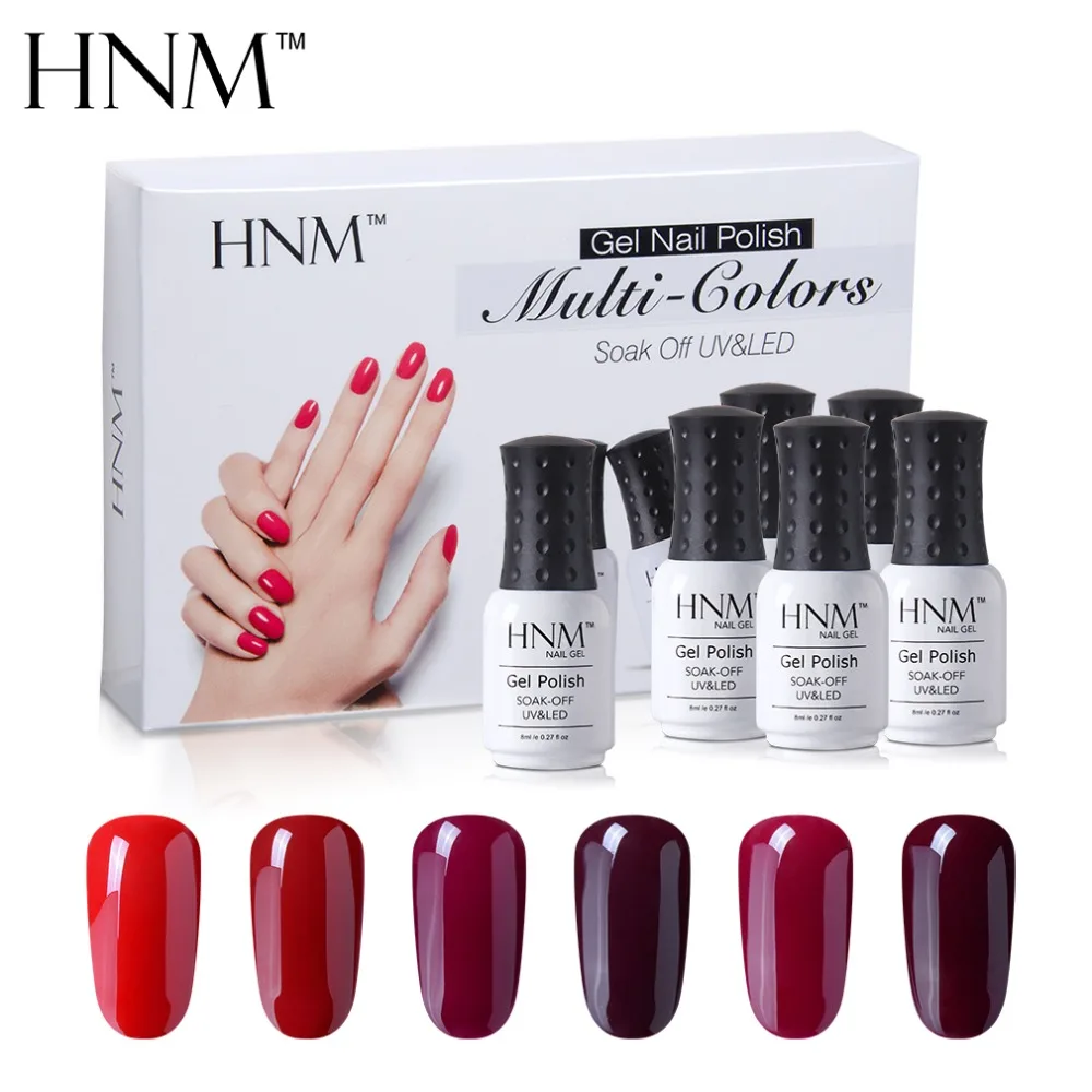 HNM UV Nail Gel 6pcs/set Gift Box Gel Nail Polish Kit Stamping Paint Gel Varnish Lacquer Nail Art Gelpolish Set LED Lamp Glue