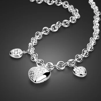

New 925 Sterling Silver Necklace Women Heart Pendant Necklace Solid Silver 46cm Dimension Silver Jewelry Birthday present bijoux