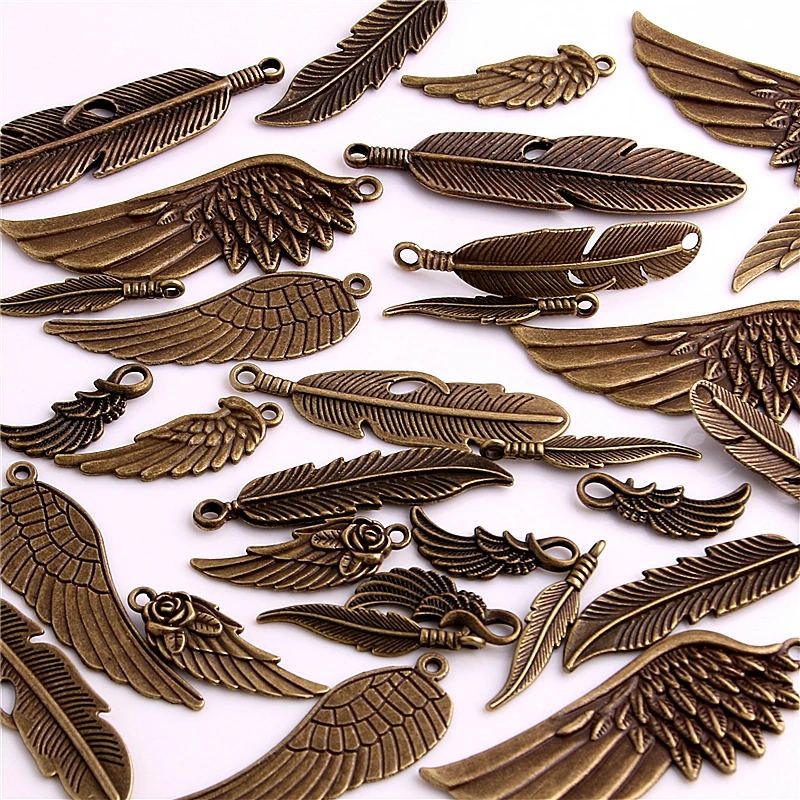 

30pcs Vintage Bronze Metal Small Wings & Feather Charms for Jewelry Making Diy Zinc Alloy Mix Wings Feather Pendant Charms