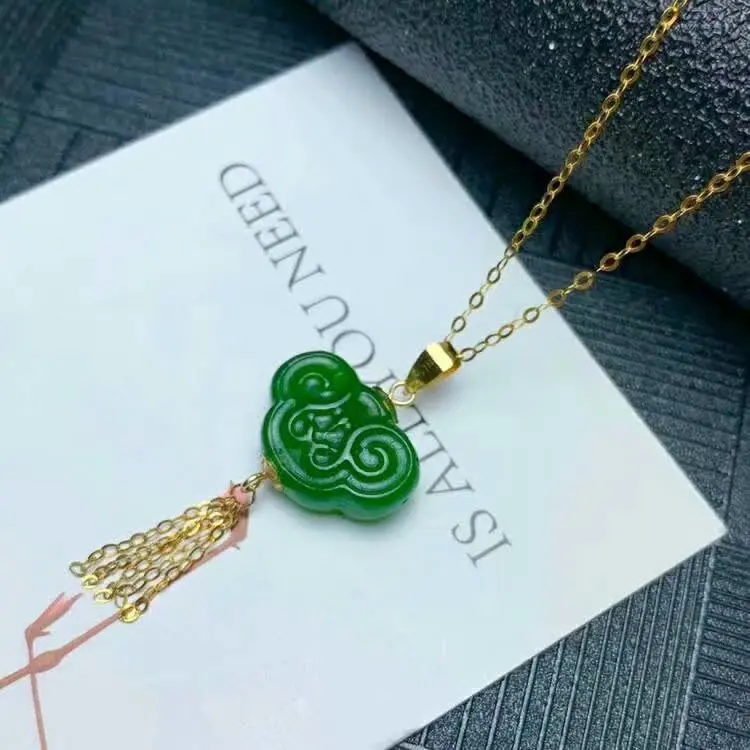 

SHILOVEM 18k yellow gold real Natural green Jasper pendants no necklace fine Jewelry women wedding new gift mymz9.514109by