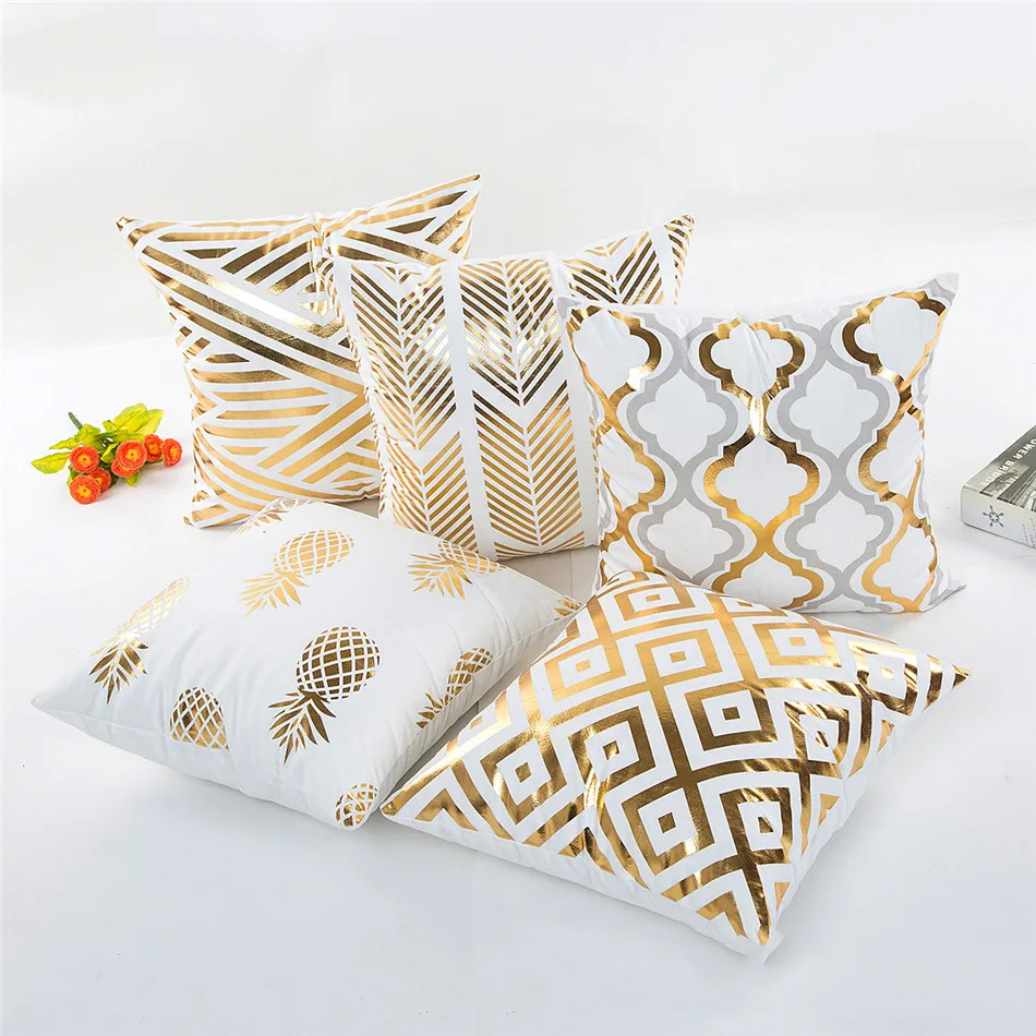 Bronzing Cushion Cover Geometry Pineapple Printed Pillow Case Cover Luxury Sequin Gold Bedroom Home Sofa Decorative Pillowcase (1)