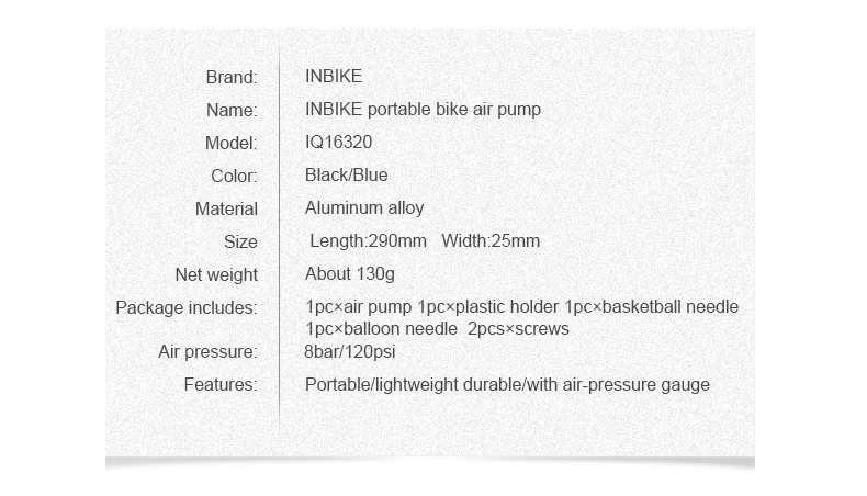 INBIKE насос для велосипедных шин, портативный воздушный насос для горного велосипеда, горного велосипеда, MTB велосипедного компрессора, аксессуары 16201