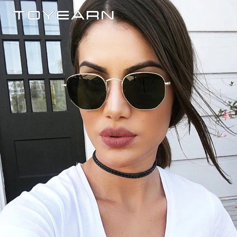 

TOYEARN Fashion Brand Design Hexagonal Sunglasses Women Men Classic Driving Mirror Square Sun Glasses Female Male Oculos de sol