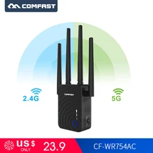 Comfast CF-WR754AC 1200 Мбит/с Wi-Fi ретранслятор Wifi расширитель беспроводной маршрутизатор Wifi усилитель 2,4 и 5 ГГц Wifi длинный диапазон 4 сетевая антенна