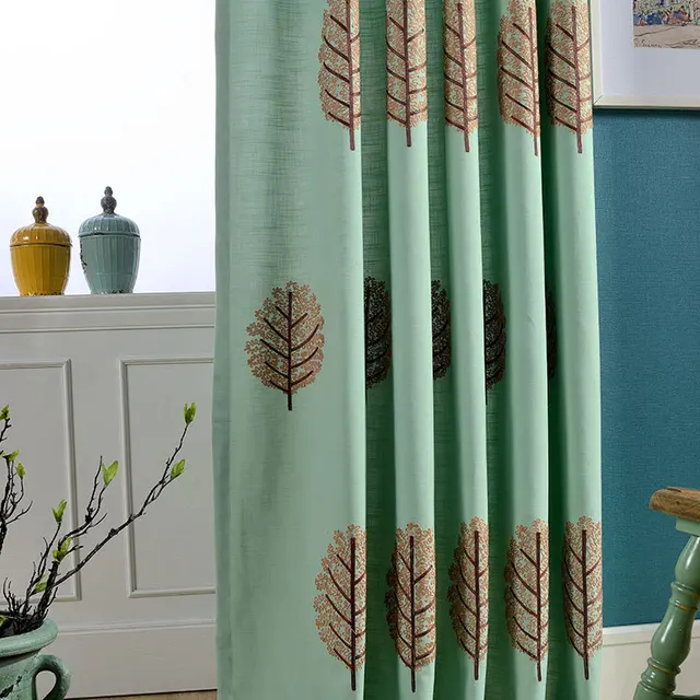 New Cotton Plain Green Embroidered Curtain Fabric For Living Room New Cotton Plain Green Embroidered Curtain Fabric For Living Room Luxury Curtains Window Types Cafe
