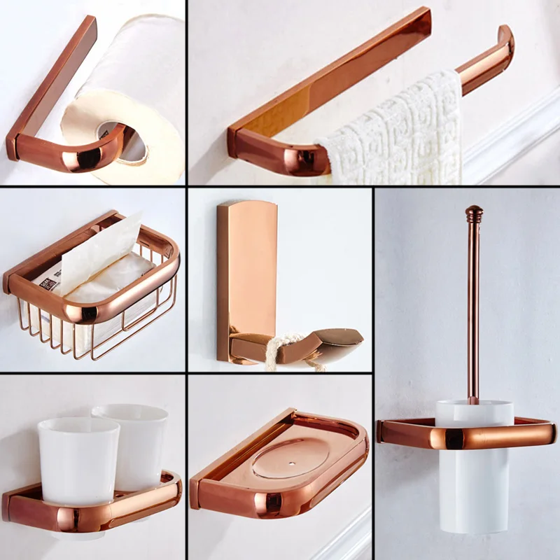 Günstige Rose Gold Papier Halter Antike Dusche Seife Dish WC Pinsel Halter Keramik Tasse Halter Messing Luxus Bad Zubehör Robe Haken