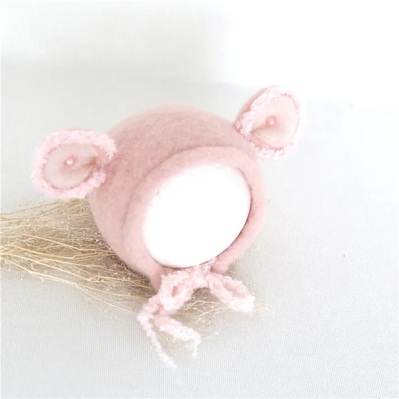 Милая розовая шапка со Свинкой, войлочная шерстяная шляпа для фотографирования новорожденных, реквизит, детский шерстяной детский чепчик, Кепка для новорожденных, реквизит для фотосессии - Цвет: as photo