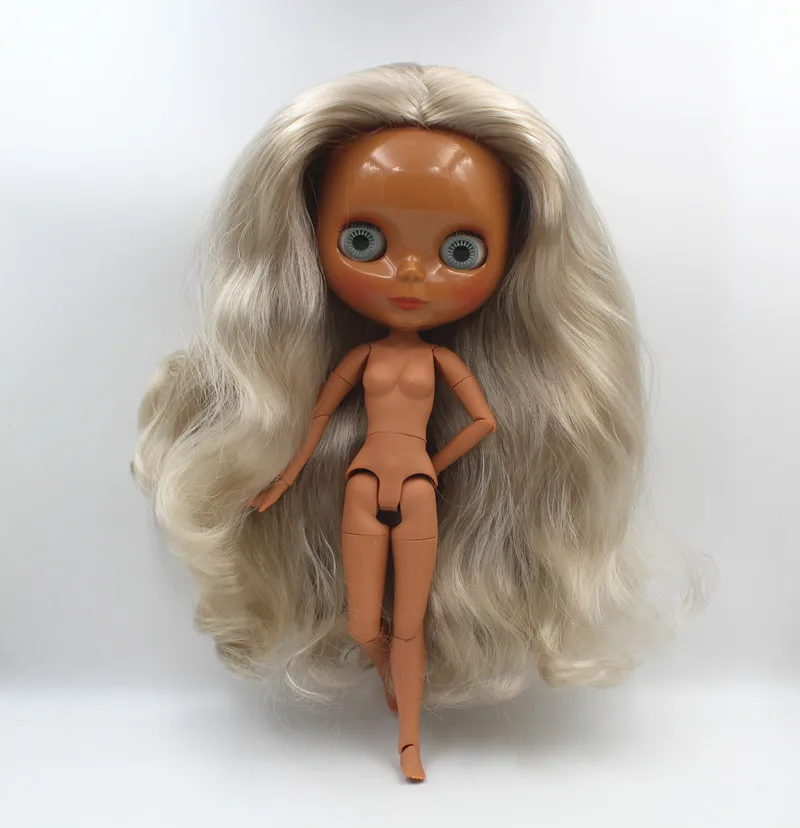 

Blyth doll,Blygirl doll,Grey curly hair, normal face shell, black skin, 7 - and 19-joint dolls, 1/6 nude dolls, can change hair