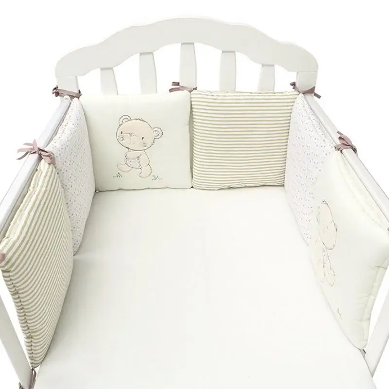 6 шт., хлопковые бортики для кроватки для малышей, детские постельные принадлежности для кроватки, бампер, комбинация, несъемные, моющиеся, защищают малыша от кроватки - Цвет: Beige
