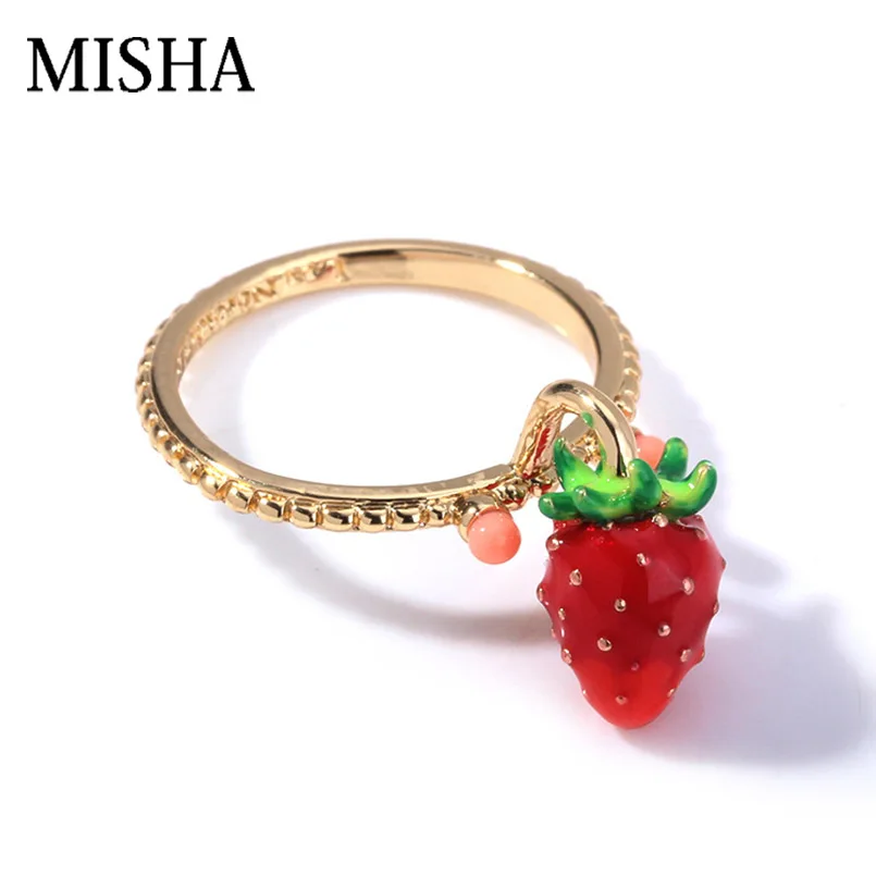 

MISHA 2019 new fashion Lovely strawberry Wedding Ring For Women Ring Adjustable Fine Jewelry For Friend Young Girl Gift L637