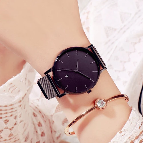 

Big Black Quartz Watch Women Watches Ladies Fashion Casual Stainless Steel Wrist Watch For Women Clock Female Wristwatch Reloges