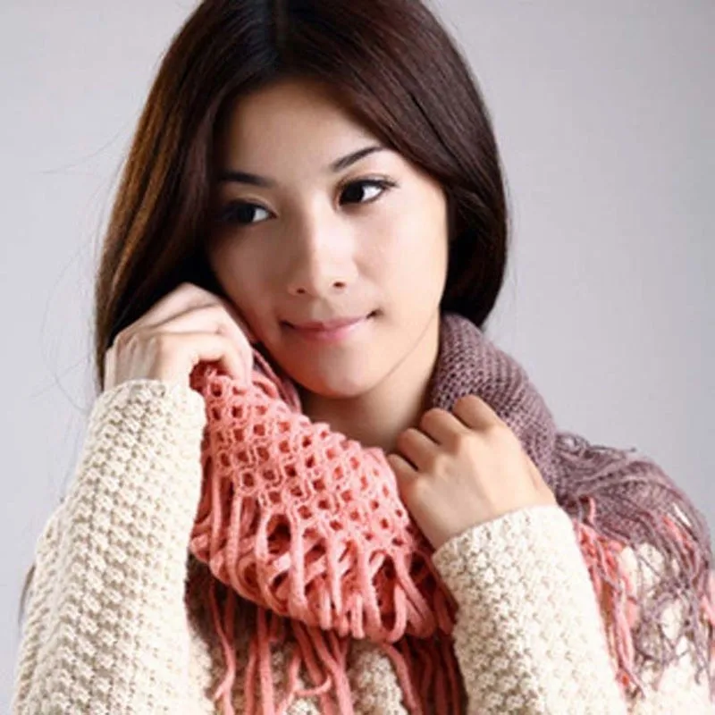 Модный женский зимний теплый вязаный шарф с кисточками мягкая шаль два стиля Бесконечность и прямой