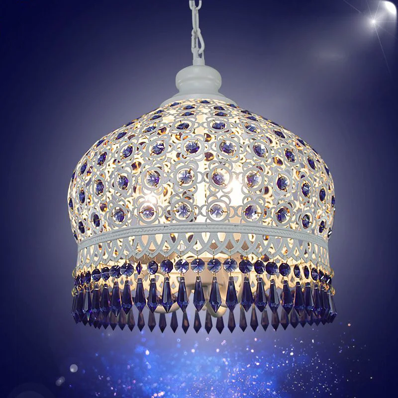 Bohemian Mediterranean Blue Crystal Drop Light Pendant Lamp Lampshade