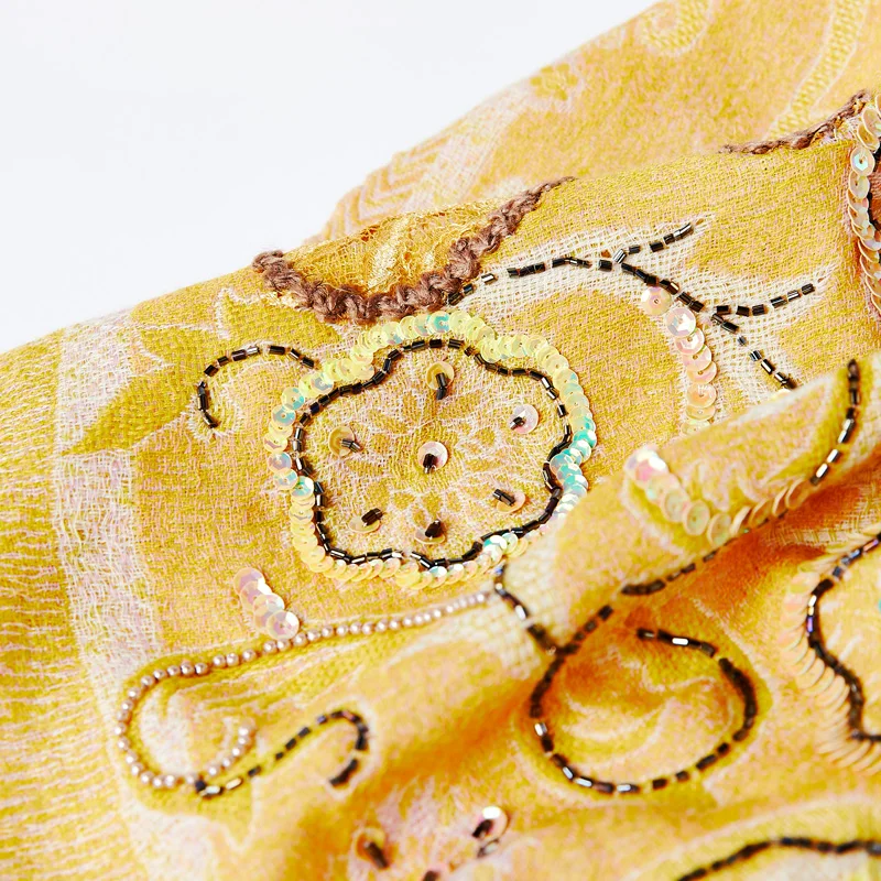 Indian handmade beaded embroidered paisley pattern Nepal boiled wool scarf shawl warm bright yellow 1 order= 1 pc