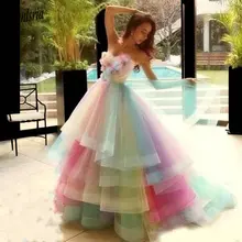 Радужное цветное бальное платье бальные платья без бретелек из органзы ручной работы с цветами милые 16 платьев пышное платье принцессы