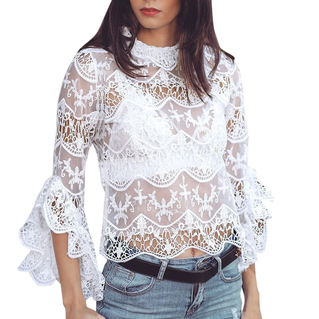FLASH SALE!! Sexy Lace Floral Blouse Shirt Bodycon Cocktail Party ...