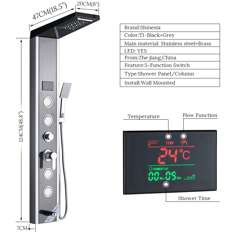 Черная/матовая никелевая душевая панель светодиодный душ для ванной комнаты душевая колонка башня цифровой экран водопад Дождь душ смесители массажные струи
