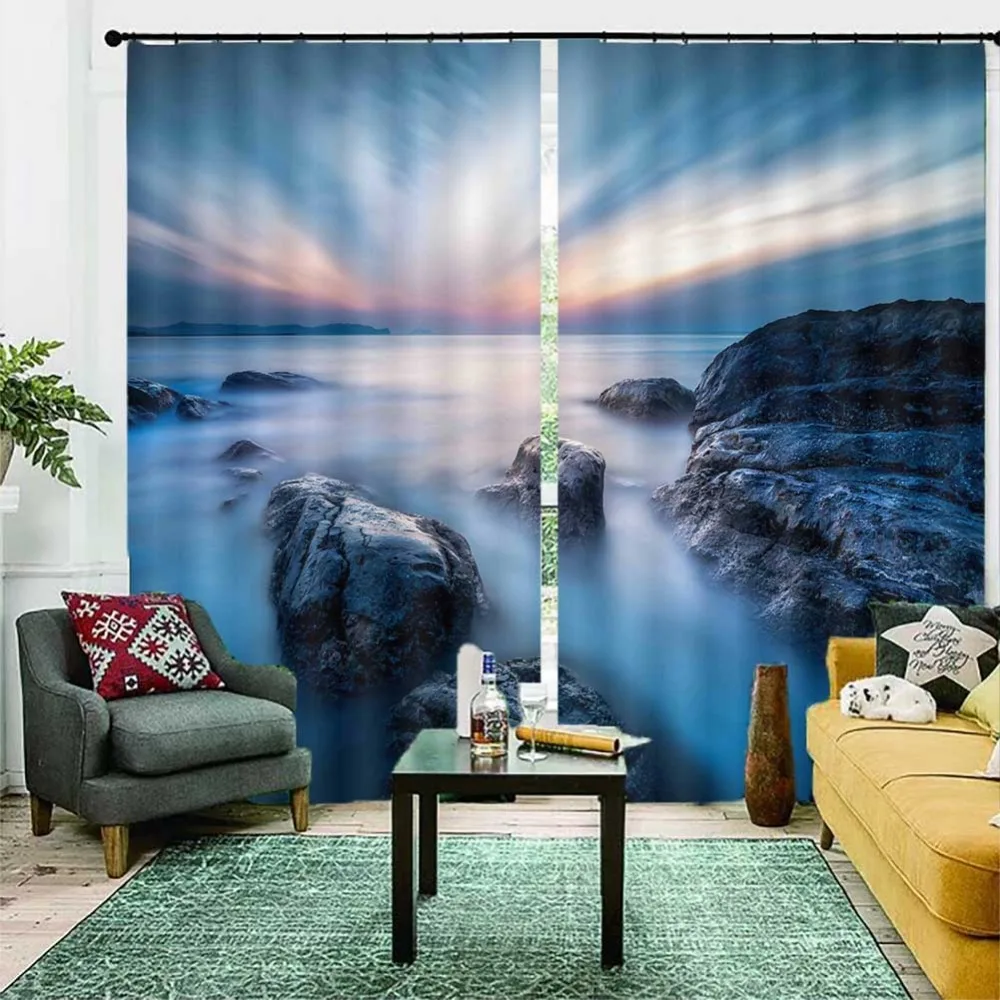 

Lake reef natural scenery 3D Curtains For Bedroom Kids Living Room Drapes Fabric Polyester Set with Hooks