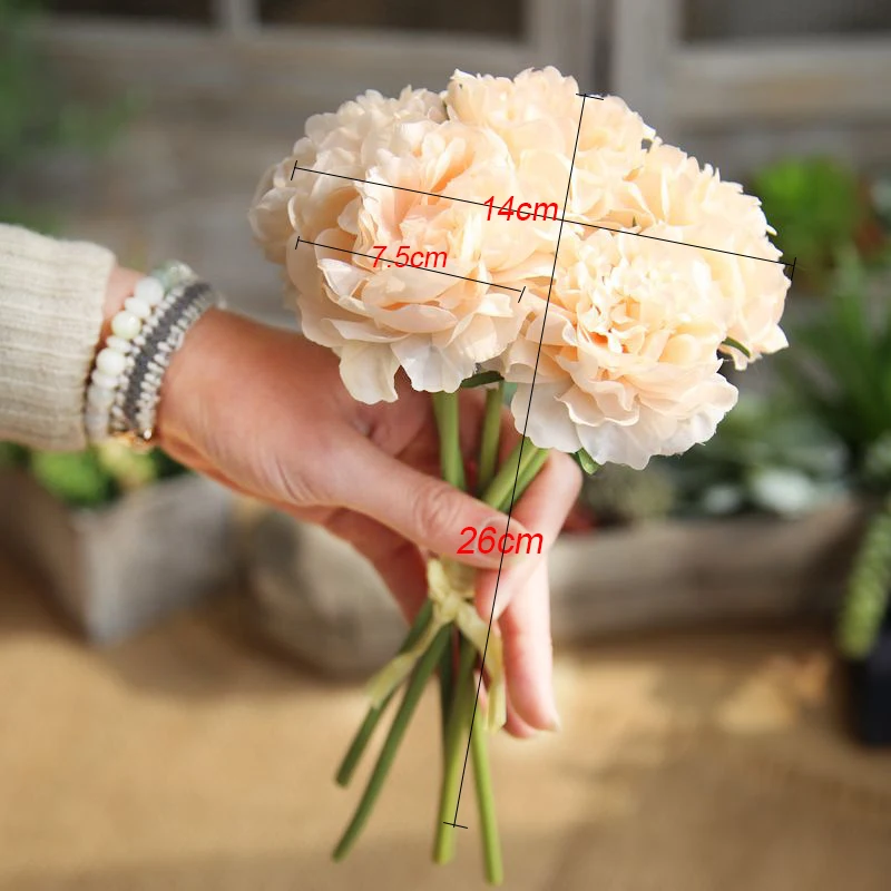 Artificial Flowers Silk Peony for Home Wedding Decoration 5 Heads Hydrangea Small Bouquet Fall Decor Fake Flowers