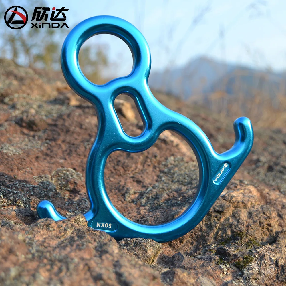 Tanie XINDA outdoor aluminium stop magnezu wspinaczka skałkowa 8 słowo pierścień 50KN Ox Horn Hoop urządzenie Abseiling downhill zwolnij Descender