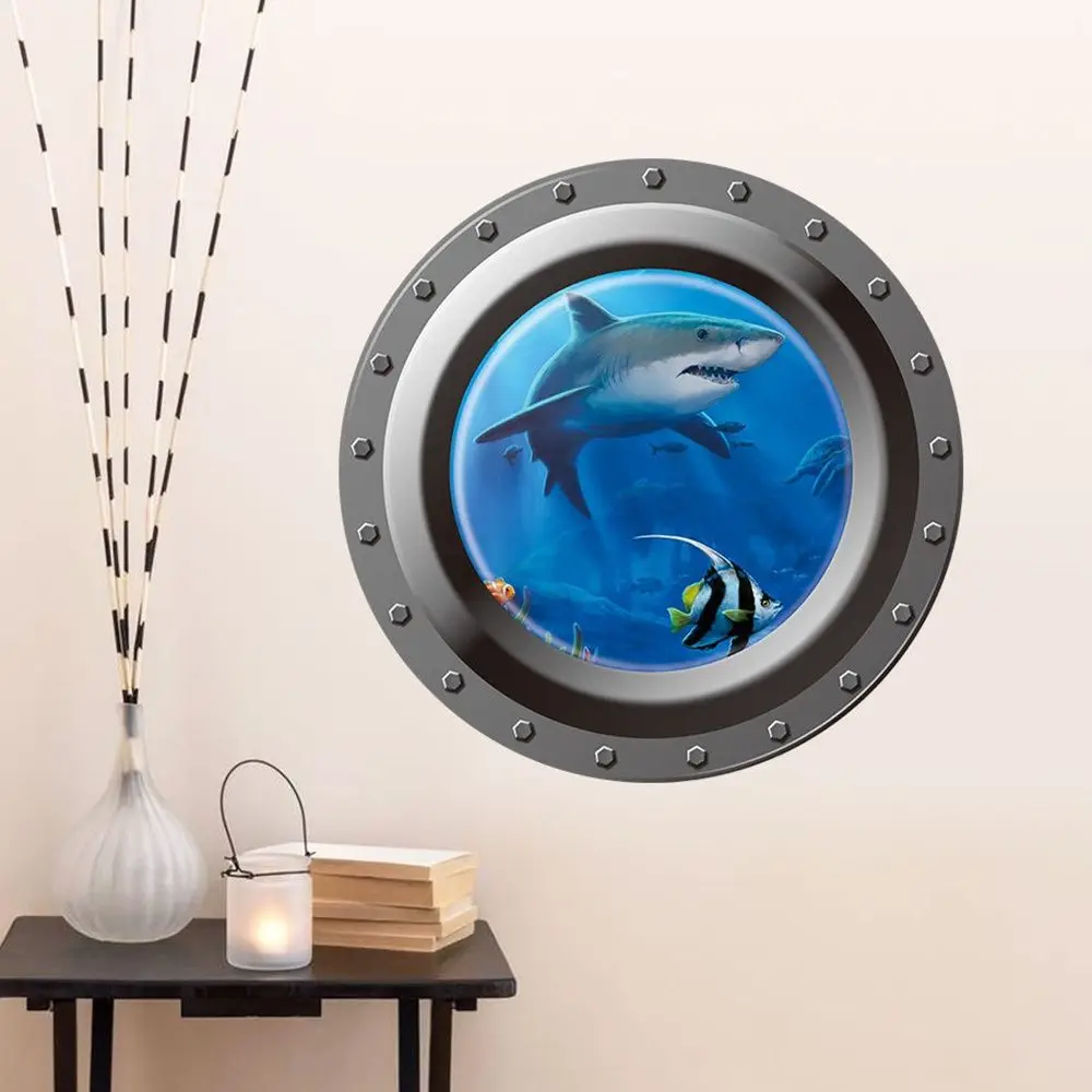 

3D Removable Shark Ocean Fish View Wall Sticker Window Kids Room Home Decoration