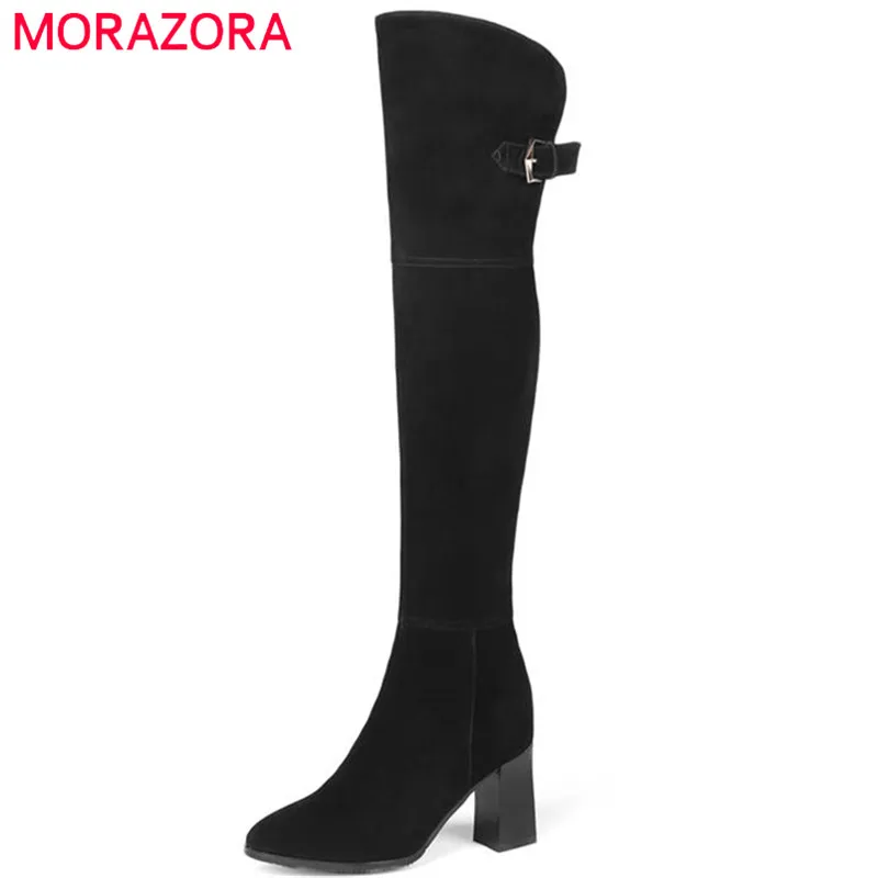 Negro Sobre Botas Sexy Tacón Cuero Otoño Rodilla De La Zapatos Para Alto Con Superior Mujer Calidad Morazora Cremallera Gamuza Vaca 2018 Invierno FOqpO75w1