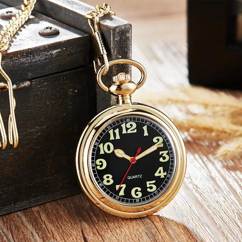 

Luxury Gold Silver Pocket Watch Men Women Quartz Watch Big Numeral Dial FOB Chain Pendants Steampunk Clock