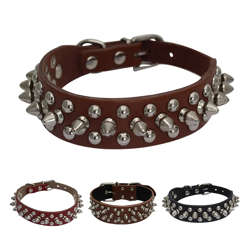

Genuine Cowhide Leather Bullet Studs Pet Dog Collar Dog Chain Pet Dog Traction Supplies
