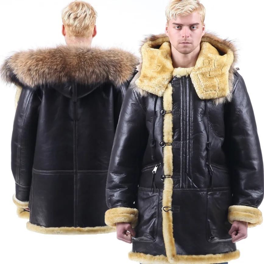 Мужская кожаная куртка бомбер B3 авиаторская с меховой защитой B7|bomber fur|leather