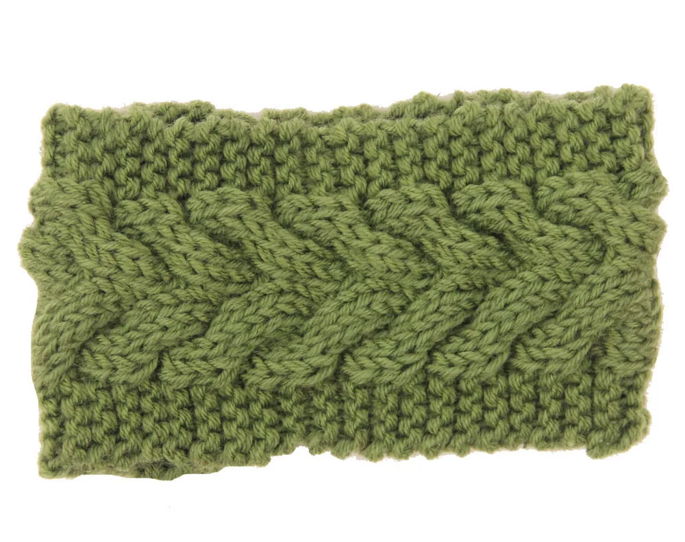 Широкими однотонными шерстяная вязаная повязка на голову зимние теплые вязаные шапки с ушками аксессуары для волос в виде тюрбана для Для женщин повязка на голову головные уборы - Цвет: Navy Green