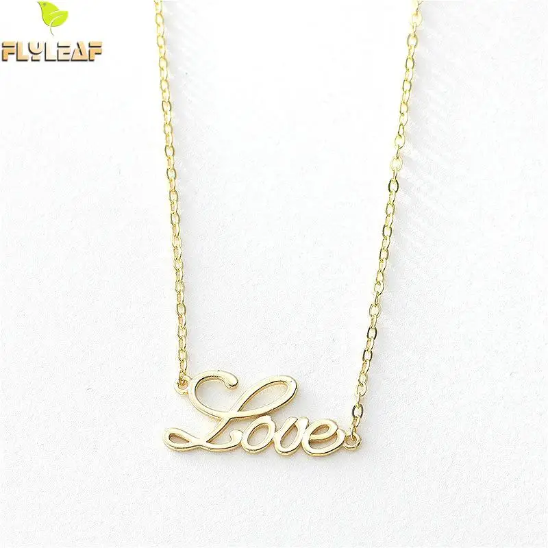 

Flyleaf 100% 925 Sterling Silver Love Letter Golden Pendant Necklaces For Women Fashion Party Jewelry