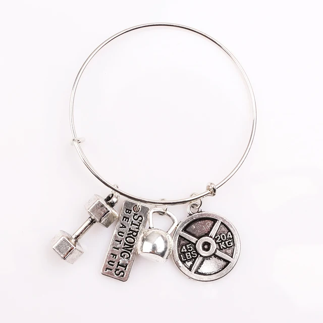 Strong Is Beautiful Workout Exercise Running Sneaker Weighted Strong Is Beautiful Workout Exercise Running Sneaker Weighted Kettlebell Barbell Dumbbell Charm Expandable Bracelet