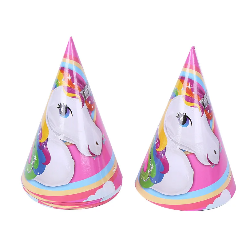 Вечерние баннеры с розовым единорогом/Подарочный пакет/воздушные шары/тарелка чашка для попкорна детские украшения торта на первый день рождения Детские вечерние принадлежности - Цвет: Hats 6pcs