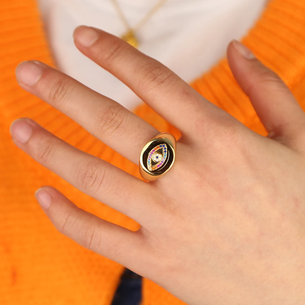 Гравированные радужные cz evil eye золотые широкие обручальные кольца с ленточным орнаментом для леди женские вечерние подарочные украшения для пальцев Классическое Античное кольцо