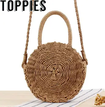 

Toppies Women 2019 Summer Women Vintage Retro Crossbody Straw Bag Round Handbags
