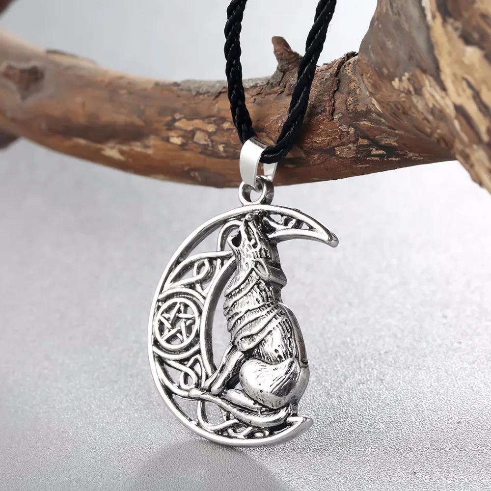 

Nostalgia WICCA Wolf Amulet Cresent Moon Pendant Necklace Pagan Wiccan Men Pentagram Women Accessories Talisman Jewelry 2018