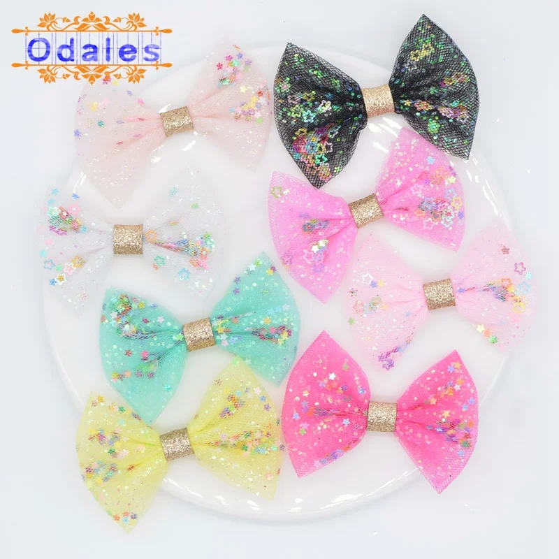 

12Pcs Shiny Sequins Star Filled Mesh Chiffon Bow Appliques for Wedding Decoration DIY Bow Tie Appliques Handband Crafts