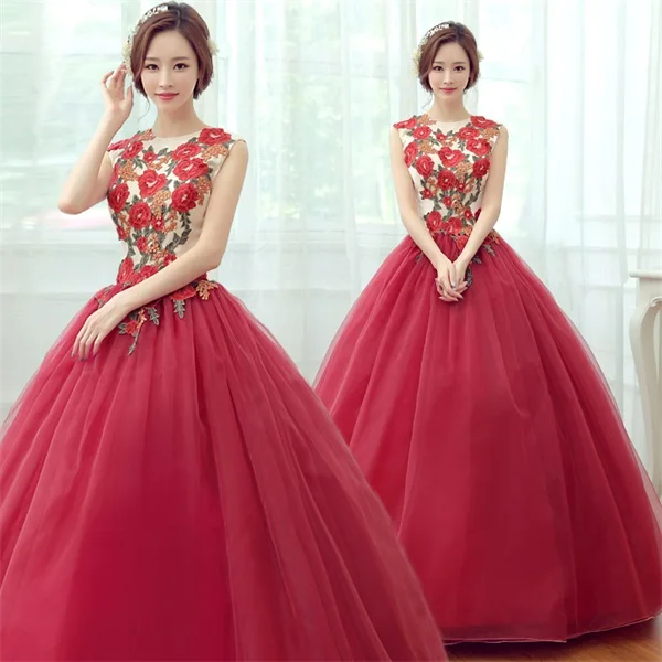 Красота Эмили 2017 современный цветок вина Пол Длина О образным вырезом Vestido De Noiva