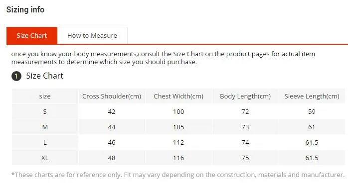 size chart for the jacket2