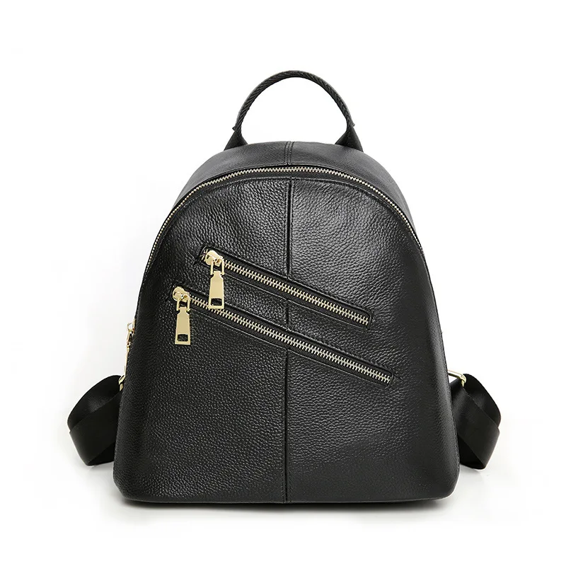 

Fashion Double Zippers Brand Design Genuine Leather Women Backpack Small Soft Cow Leather Student's School Bag Casual Travel Bag