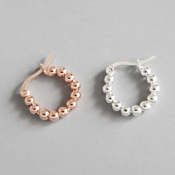 

Pink gold color 925 sterling silver hoop earrings for women bijoux, trendy beads hoops earings woman sterling silver jewelry