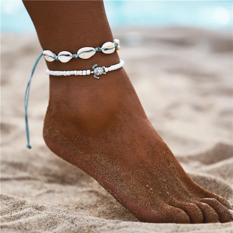 Винтаж серебряного цвета многослойный браслет с подвеской в виде Луны для Для женщин девочек чешские бусины ножной