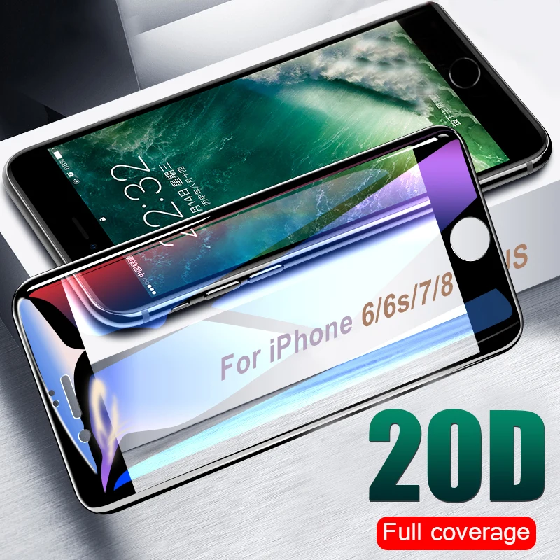 

20D Curved Tempered Screen Glass On The For iphone 7 8 6 6s PLus Full Cover Protector For iphone X XR XS Max 11 Protective Film